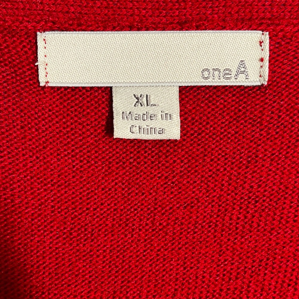 One A Womens Red Open Front Shawl Collar Knit Cardigan Sweater XL 51091 - Picture 5 of 8